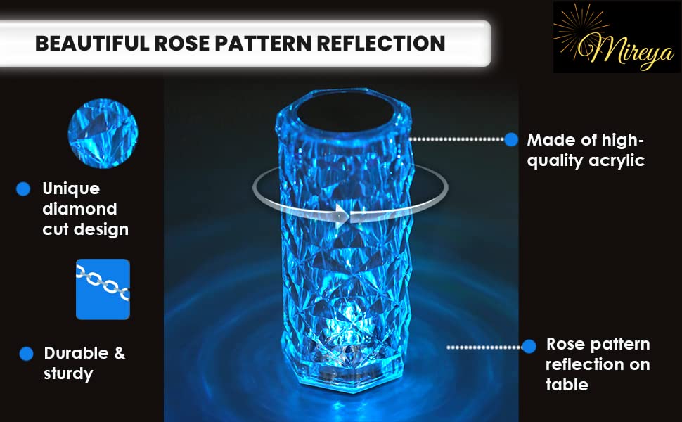 Rose Diamond Table Lamp RGB Atmosphere Light USB Charging Torch Lamp 16 Color.