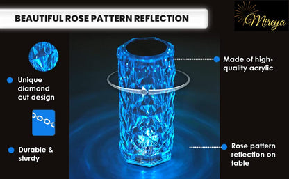 Rose Diamond Table Lamp RGB Atmosphere Light USB Charging Torch Lamp 16 Color.