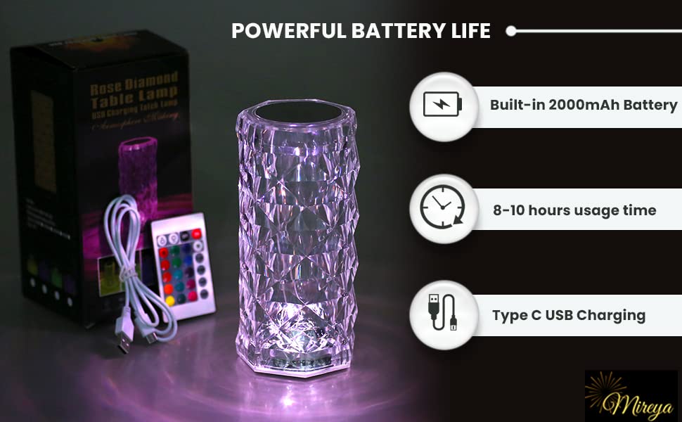 Rose Diamond Table Lamp RGB Atmosphere Light USB Charging Torch Lamp 16 Color.