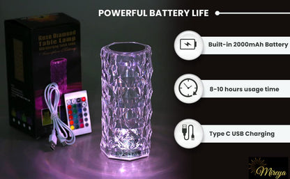 Rose Diamond Table Lamp RGB Atmosphere Light USB Charging Torch Lamp 16 Color.