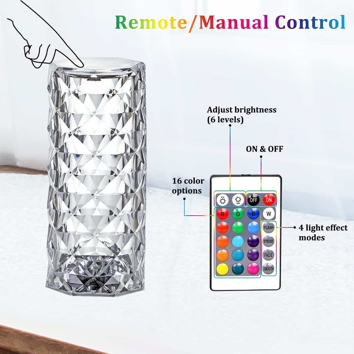 Rose Diamond Table Lamp RGB Atmosphere Light USB Charging Torch Lamp 16 Color.