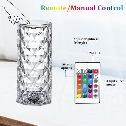 Rose Diamond Table Lamp RGB Atmosphere Light USB Charging Torch Lamp 16 Color.