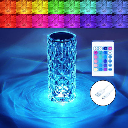 Rose Diamond Table Lamp RGB Atmosphere Light USB Charging Torch Lamp 16 Color.